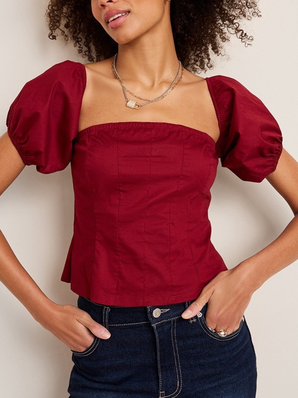 Francesca’s Maroon Off The Shoulder Puff Sleeve Crop Top XS Corset Style Goth